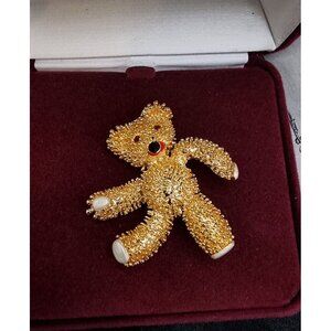 Vintage JBK Signed Gold-Tone Teddy Bear Brooch